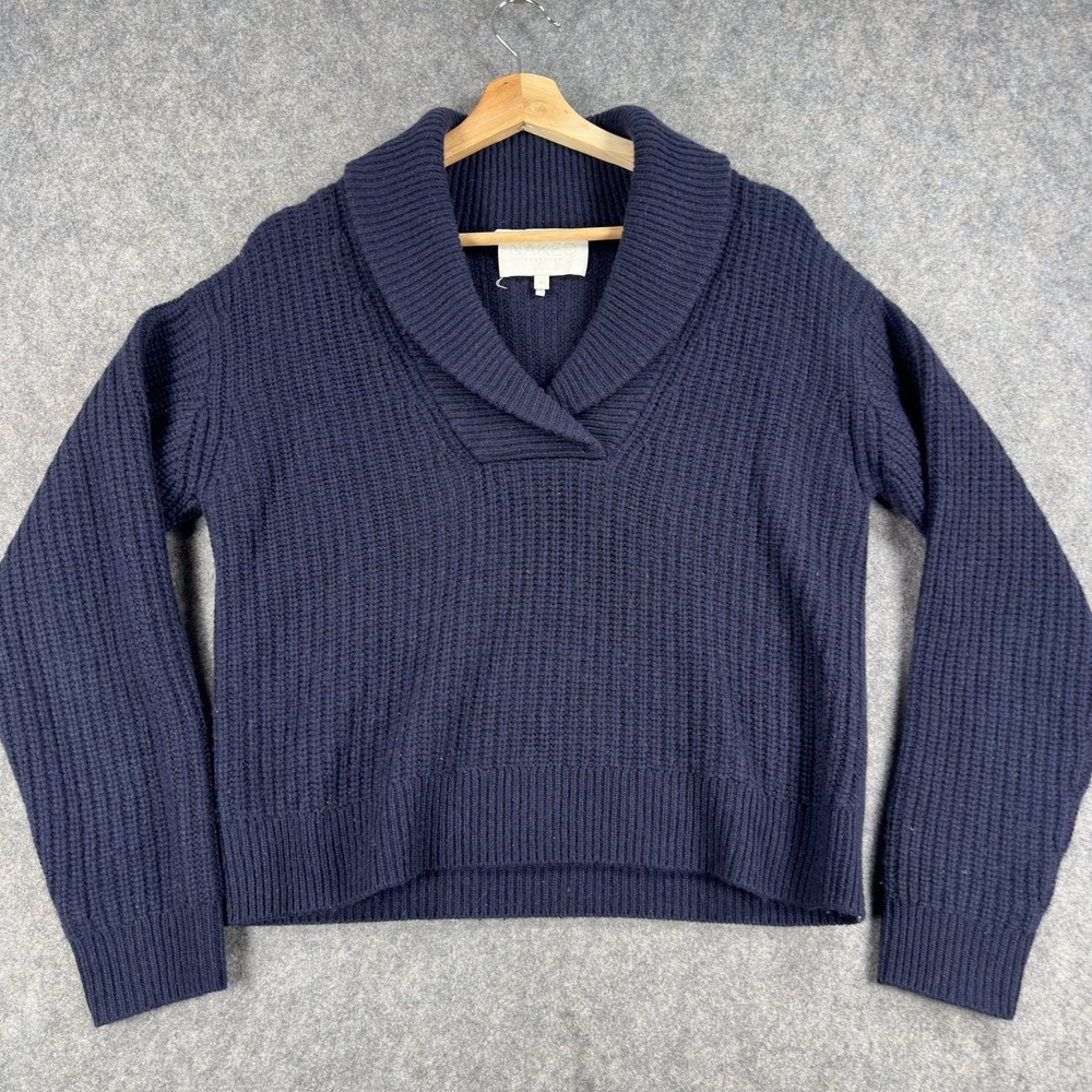 Naked Cashmere Sweater Womens XS Blue 100% Cashmere Shawl Collar Waffle Knit